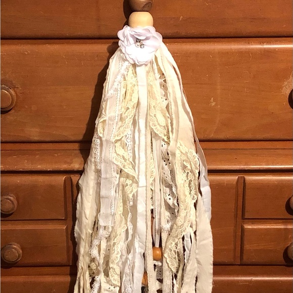 #7442 Giant Tassel Vintage Lace Muslin Calico Beaded Top Keys Beads - Picture 8 of 14